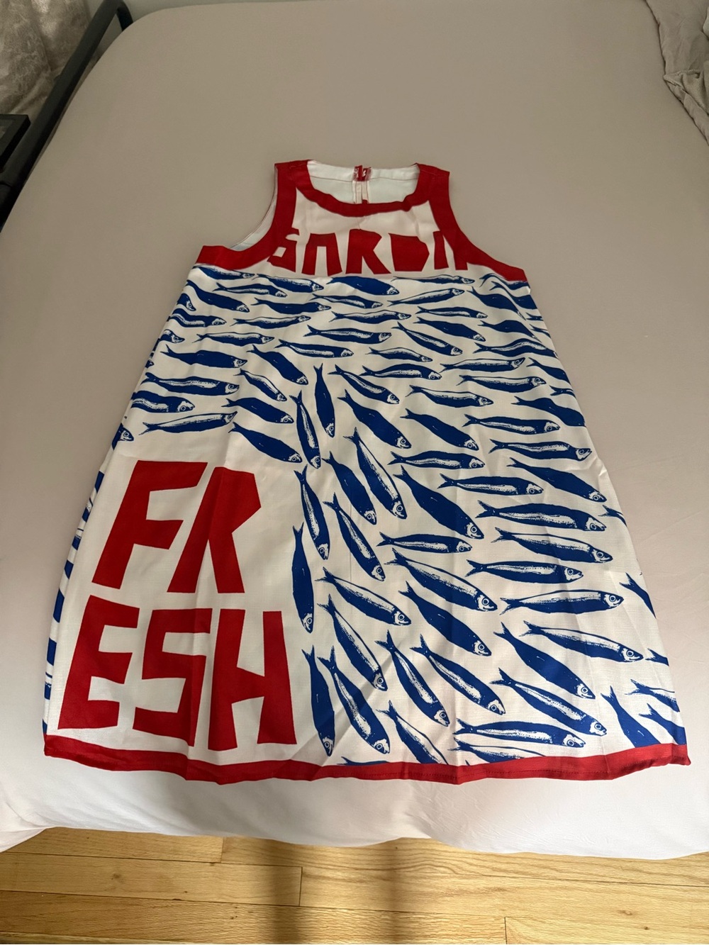 Graphic Fish Print Sundress with Bold 'FRESH' Lettering